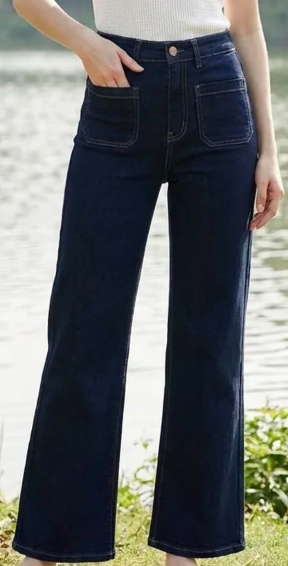 Jean wide leg taille haute – Jade | Bleu brut