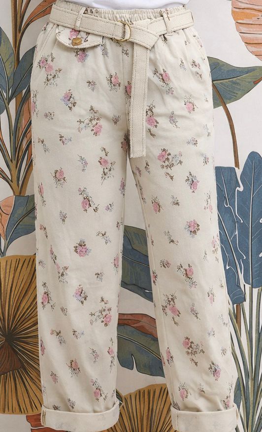 Pantalon beige fleuri