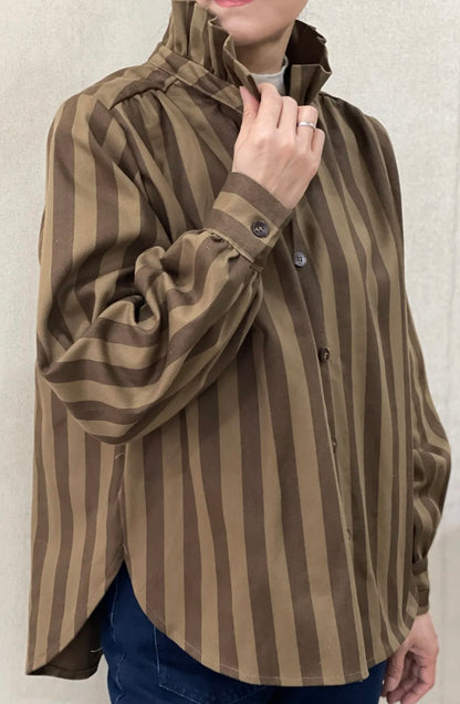 Chemise AGATHE – Rayures chocolat & kaki