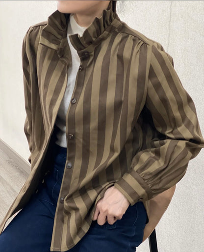 Chemise AGATHE – Rayures chocolat & kaki