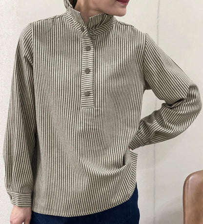 Blouse ADÈLE – Rayures kaki & écru