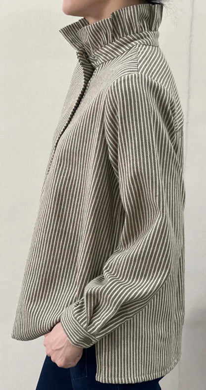 Blouse ADÈLE – Rayures kaki & écru