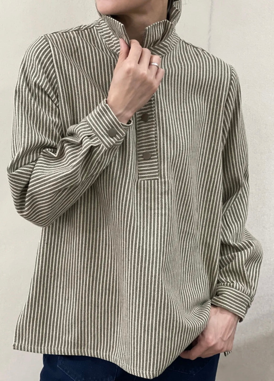 Blouse ADÈLE – Rayures kaki & écru