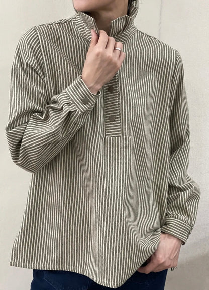 Blouse ADÈLE – Rayures kaki & écru