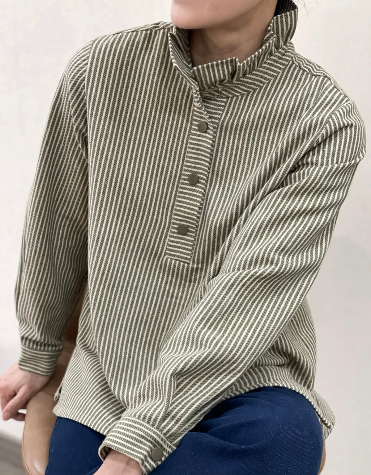 Blouse ADÈLE – Rayures kaki & écru