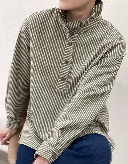Blouse ADÈLE – Rayures kaki & écru