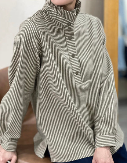 Blouse ADÈLE – Rayures kaki & écru