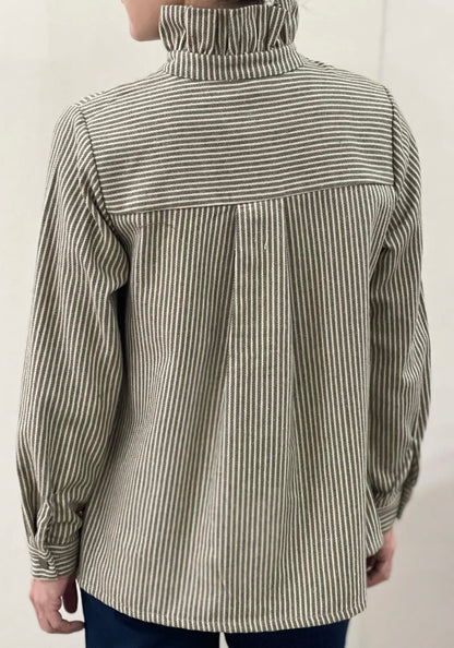 Blouse ADÈLE – Rayures kaki & écru